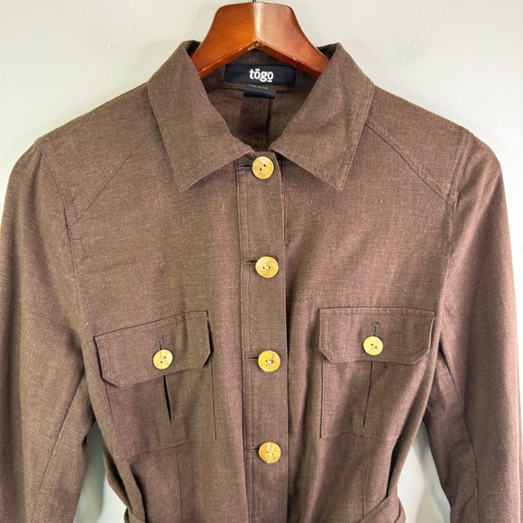 Togo Brown Linen Button Belted Blazer Jacket Size Medium - Picture 3 of 11